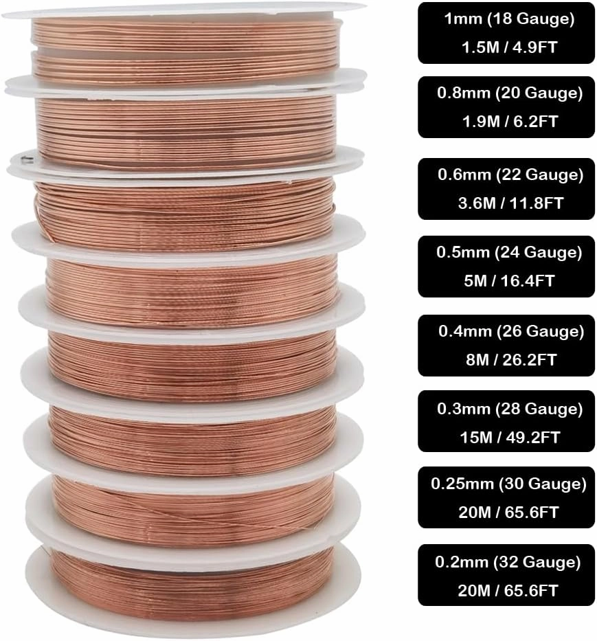 8 Packs Copper Wire Mixed Sizes Craft Jewelry Beading Wire for Beginner Practice (Copper, 32-18 Gaguge)