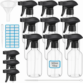 9 Pack 10 oz Plastic Spray Bottle Bulk for Plant Small Spray Bottle Fine Mist/stream Water Bottle Upgraded Adjustable Nozzle Spray Bottle Refillable Empty Containers for Plant, Cleaning, Hair, Cooking