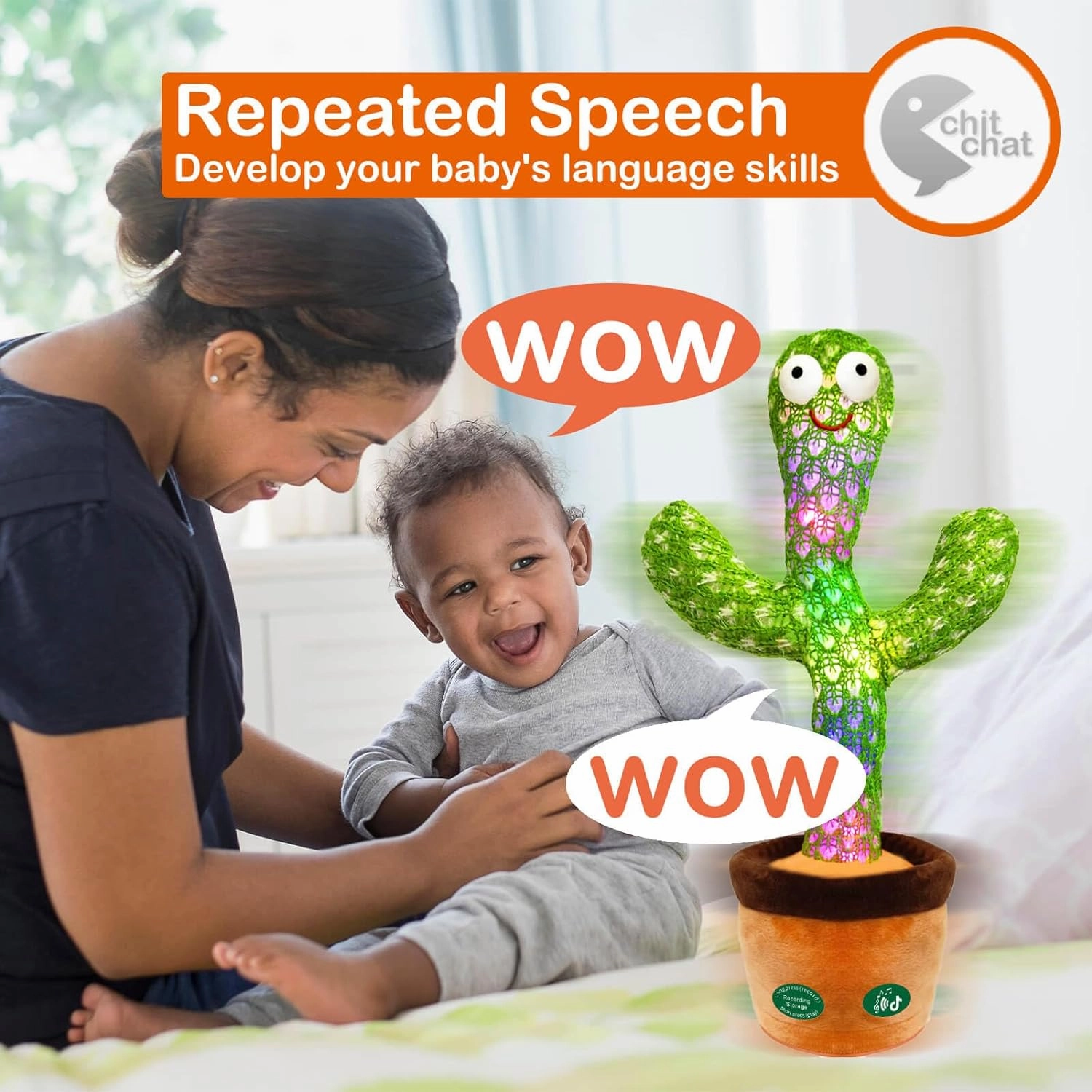 [Update Volume Adjustable] Talking Cactus Toy Mimics Back, Gift Package Repeat Talking Cactus Plush Toys - Talking Sing Repeat Dancing Recording Rainbow Led Cactus Toy(15 Second Recording)