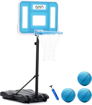 A11N Sports Pool Basketball Hoop with 16.5" LED Rim, Adjustable Height, PET Backboard, Sturdy Base, Ball & Pump Included – Water Basketball Game for Poolside Play