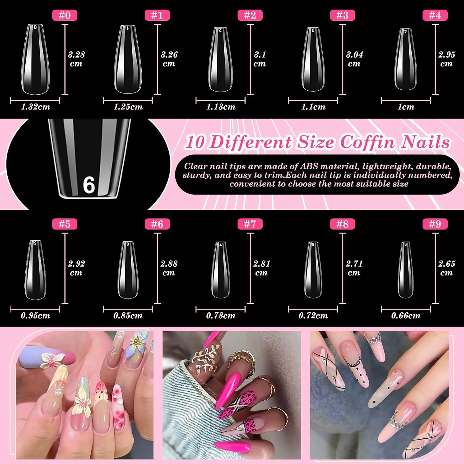 Acrylic Fake Nails Kit Press On Nail Kit with Clear Coffin Nail Tips Nail Display Stand Sequins Sticker Rhinestones Decorations Nail Art Brushes Fine Glitter DIY Nail Art Tool and Supplies