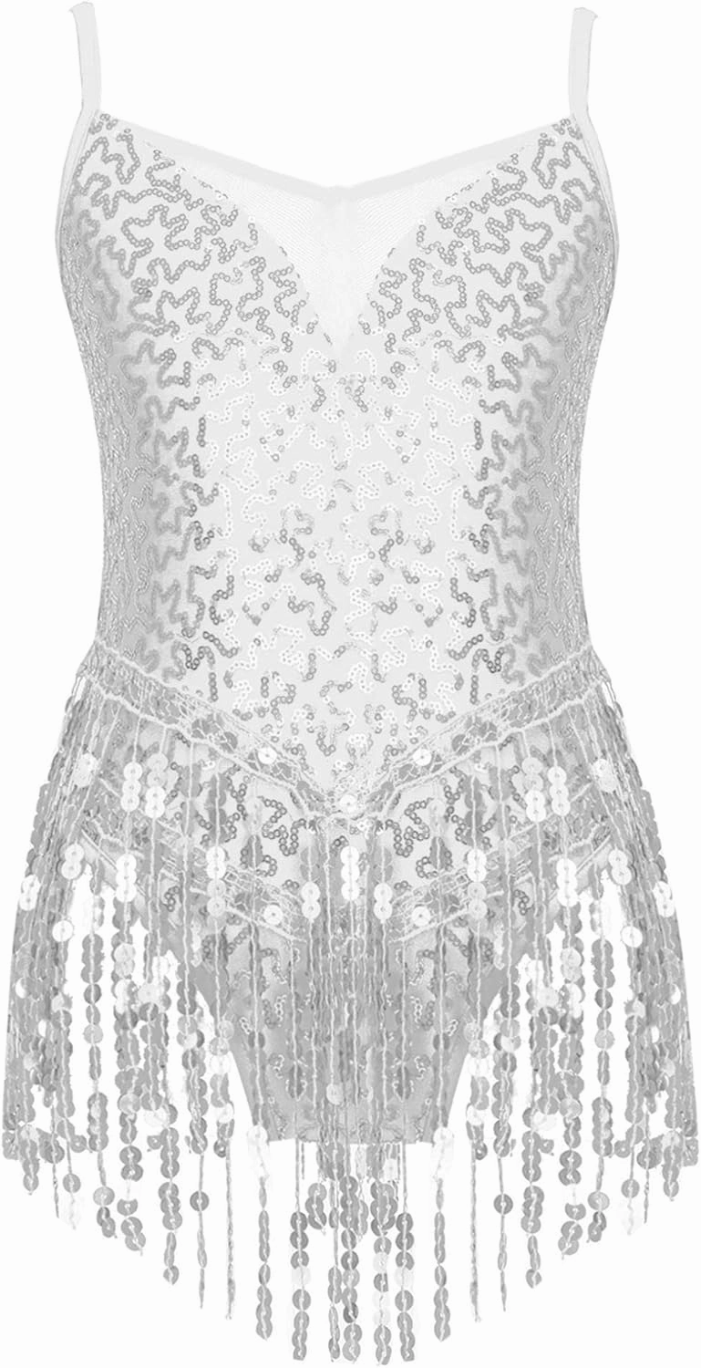 ACSUSS Kids Girls Sequins Tassel Hem Latin Jazz Dance Dress Ballet Salsa Rumba Samba Dance Costume Ballroom Dancewear