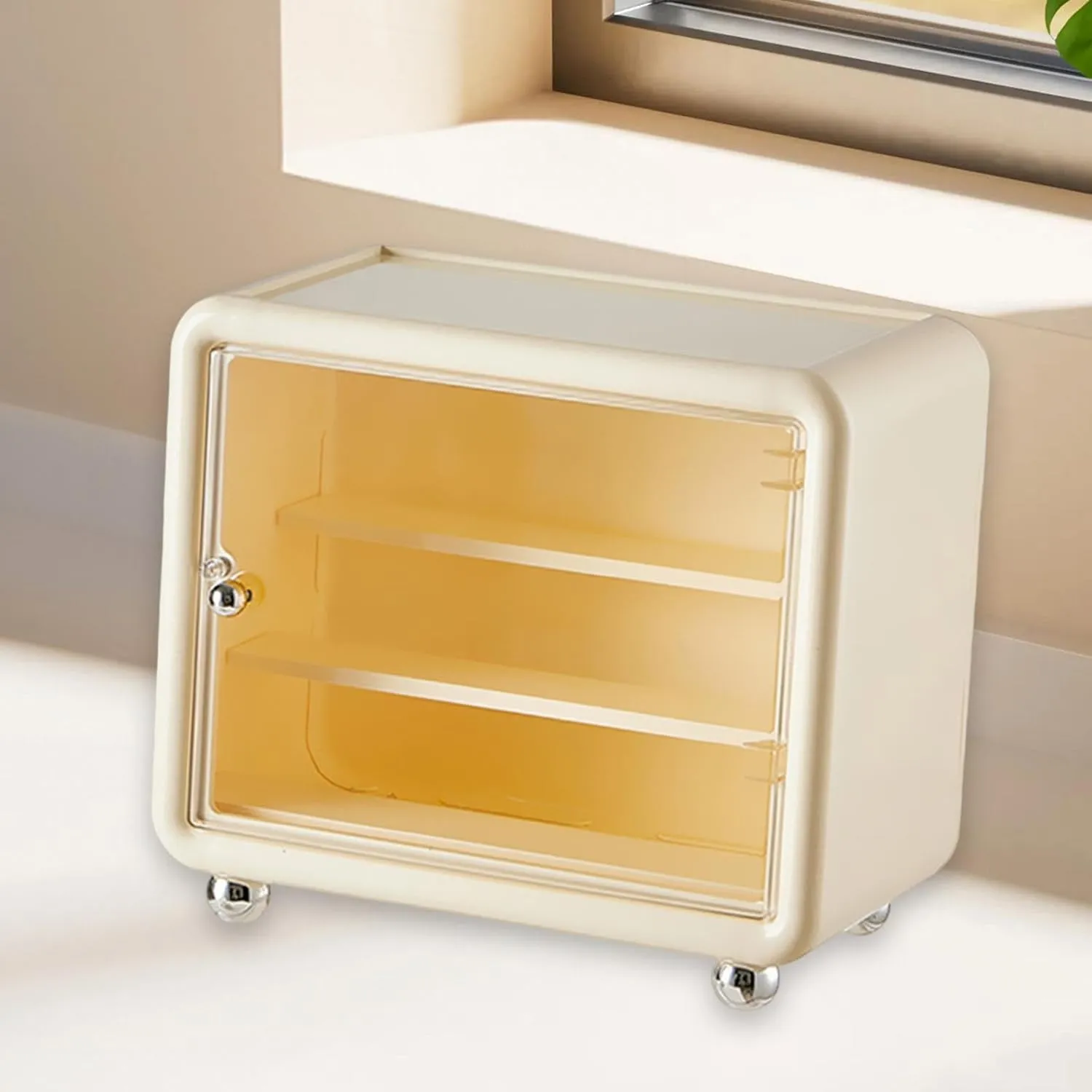 Action Figure Display Case Cabinet Organizer Box Desktop Household Stackable Countertop Showcase Storage for Collectibles, Cream