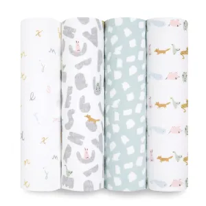 aden   anais Essentials Swaddle Blanket, Boutique Muslin Blankets for Girls & Boys, Baby Receiving Swaddles, Ideal Newborn & Infant Swaddling Set, Perfect Shower Gifts, 4 Pack, Alphabet Animals