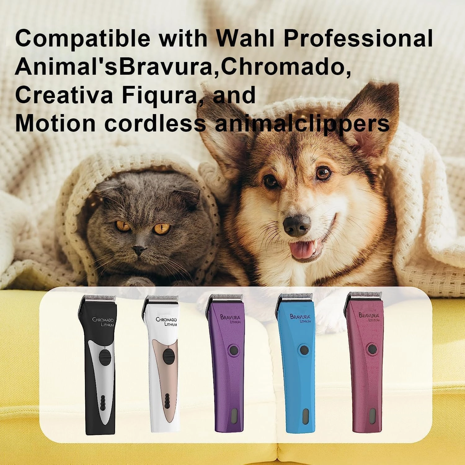 Adjustable 5 in 1 Blades Compatible with WAHL Arco,Bravura .Chromado，Creativa，Figura Dog Clippers for Dogs Grooming(Black/3PC)