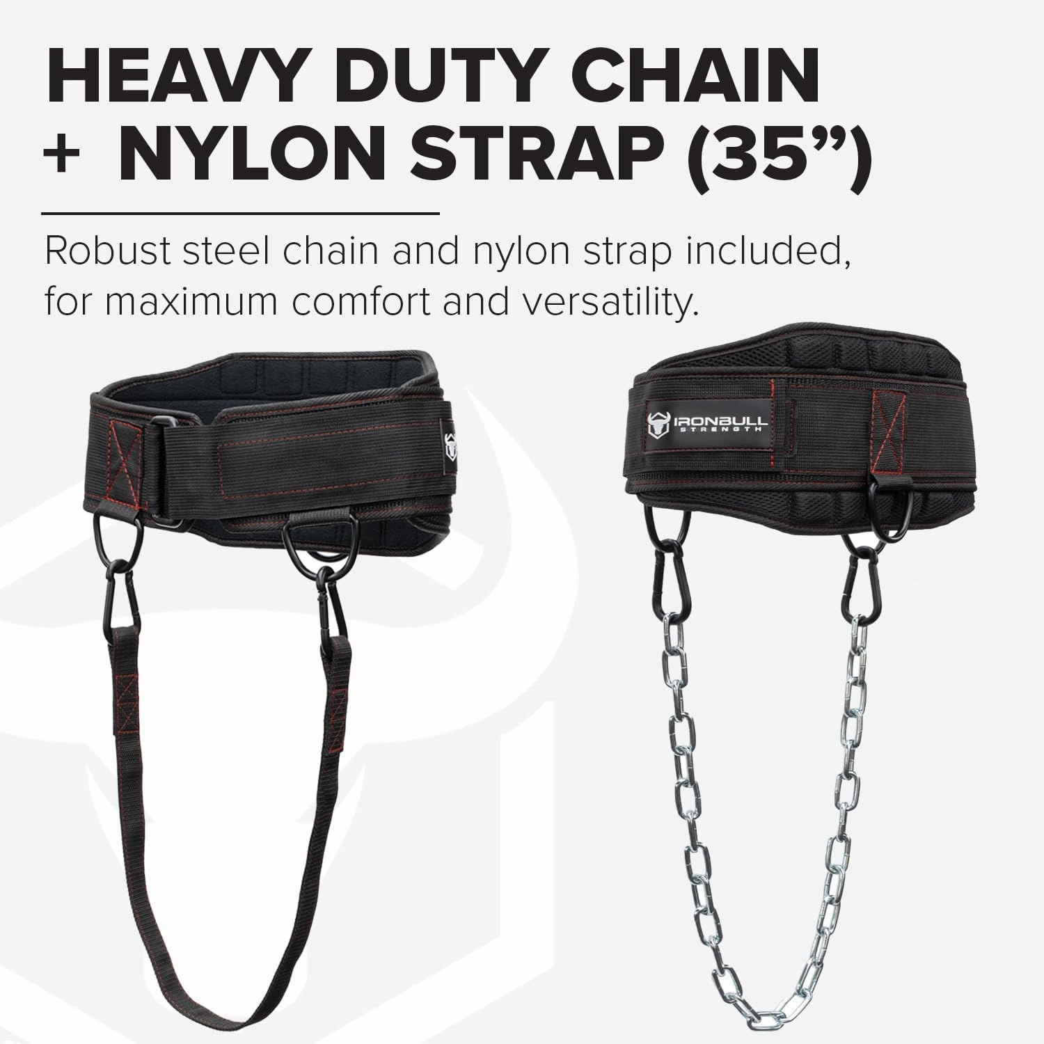 Advanced Dip Belt V2 – Heavy-Duty Weighted Belt with Reinforced Back, Chain & Nylon Strap – 3-Point Anchor D-Rings for Dips, Pull-Ups, Squats & More