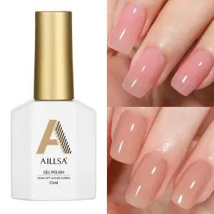 AILLSA Jelly Gel Nail Polish Set Sheer Pink ＆ Dark Nude Color Gel Polish Neutral Nails GB49 ＆ GB55 0.51 Fl Oz