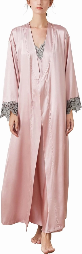 Aivtalk 2 Piece Women Satin Nightgowns and Robe Set Sexy Silk Slip Dress Chemise Nightdress