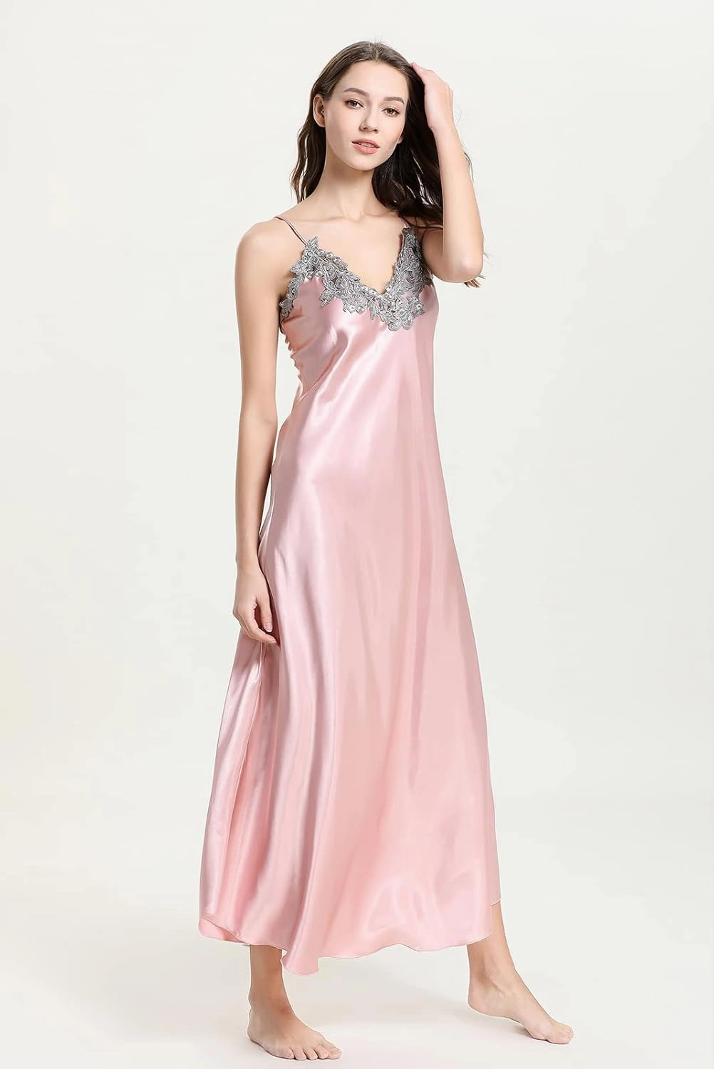 Aivtalk 2 Piece Women Satin Nightgowns and Robe Set Sexy Silk Slip Dress Chemise Nightdress