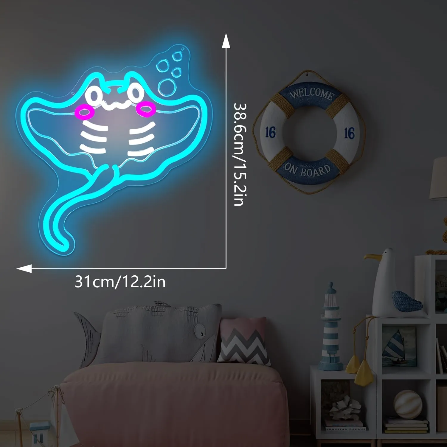 Ajoyferris Sting Ray Neon Sign Manta Ray Neon Lights for Bedroom Dimmable USB Powered Stingray Neon Light Sign Cute Sea Fish Light Up Sign Gifts for Ocean Lovers