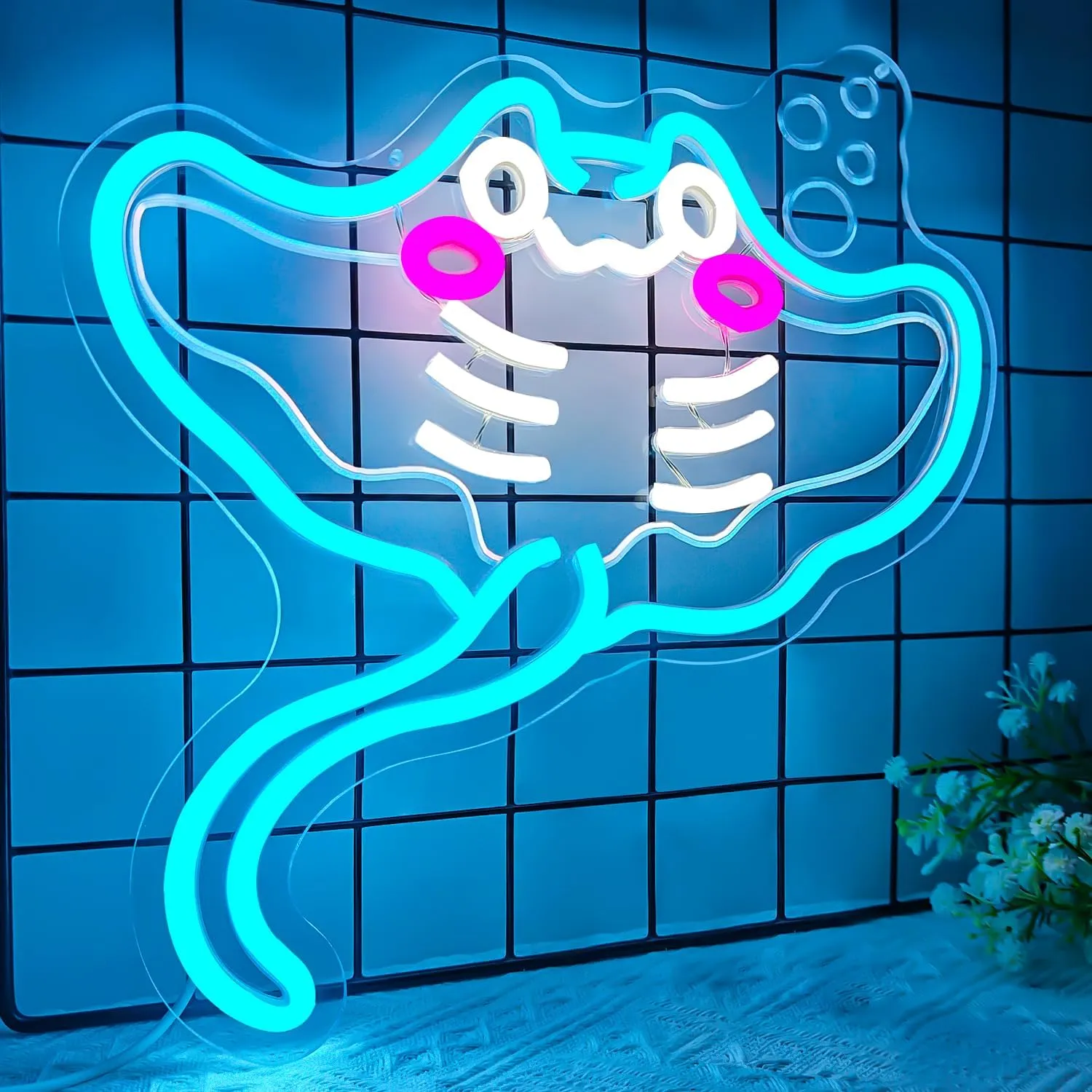 Ajoyferris Sting Ray Neon Sign Manta Ray Neon Lights for Bedroom Dimmable USB Powered Stingray Neon Light Sign Cute Sea Fish Light Up Sign Gifts for Ocean Lovers