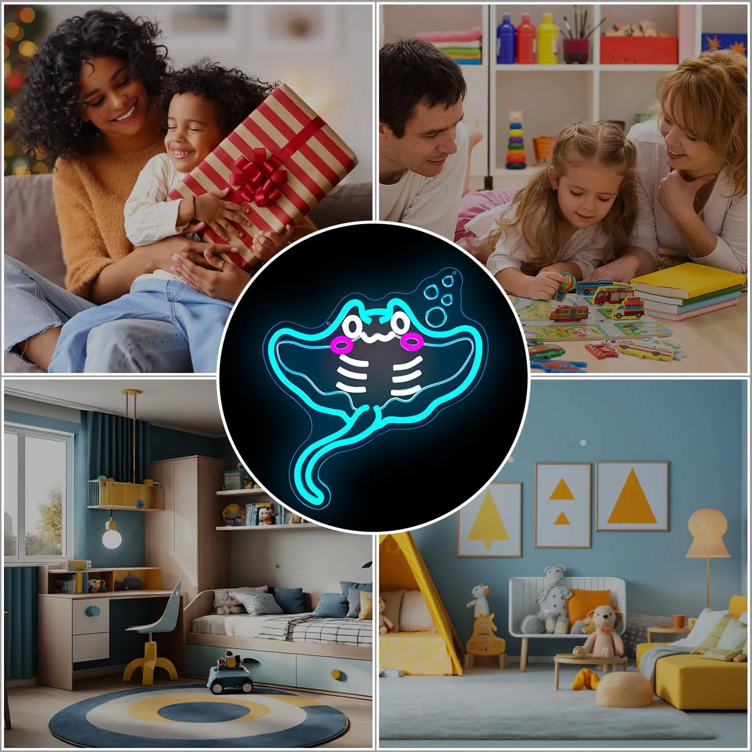 Ajoyferris Sting Ray Neon Sign Manta Ray Neon Lights for Bedroom Dimmable USB Powered Stingray Neon Light Sign Cute Sea Fish Light Up Sign Gifts for Ocean Lovers