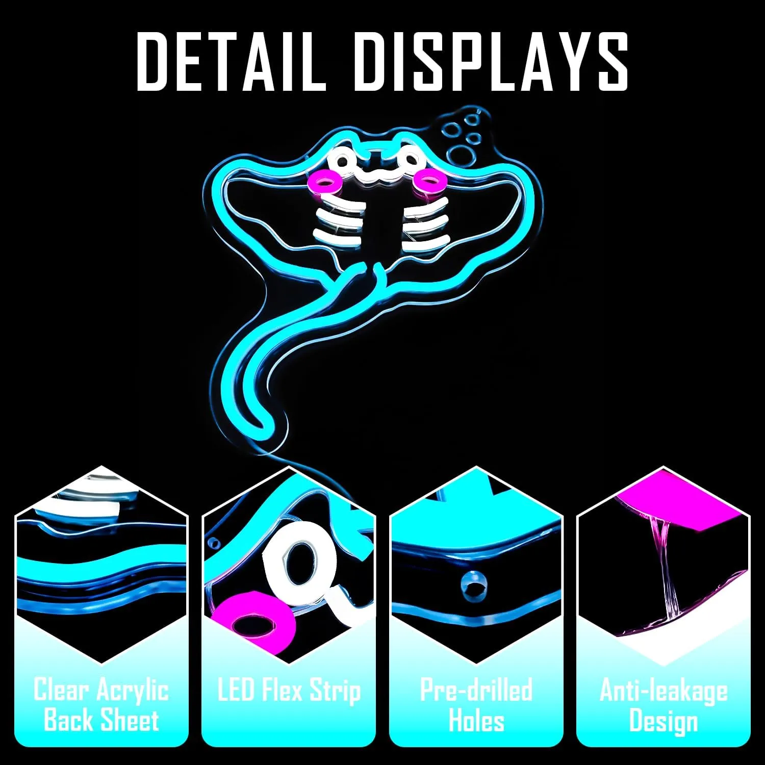 Ajoyferris Sting Ray Neon Sign Manta Ray Neon Lights for Bedroom Dimmable USB Powered Stingray Neon Light Sign Cute Sea Fish Light Up Sign Gifts for Ocean Lovers