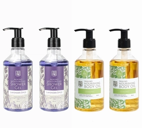 AKALIKO Lavender Moisturizing Shower Gel and Oolong Body Oil Set.