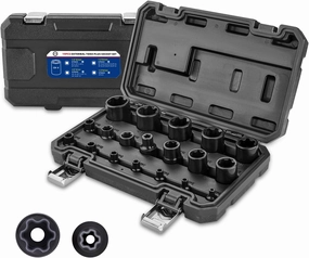 AKM 19PC External Torx Plus Socket Set,6 point E-Torx Star Torque Socket Set,Cr-v steel EP4-32 with 1/2’’ 3/8’’ 1/4'' Dr,EP8.8 compatible with Tesla Battery Retainers,with High Impact Storage Case