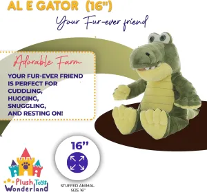 Al E Gator 16 inch Plush Alligator Stuffed Animal - Soft and Cuddly, Reptile Toy for Kids, Toddlers, Boys, Girls, Jungle Animal, Plushie Ideal Birthday