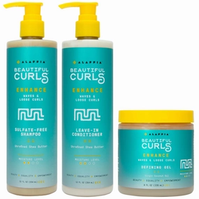 Alaffia Beautiful Curls Curly Hair Shampoo & Leave in Conditioner 12-Oz Ea and Defining Gel 8-Oz Set