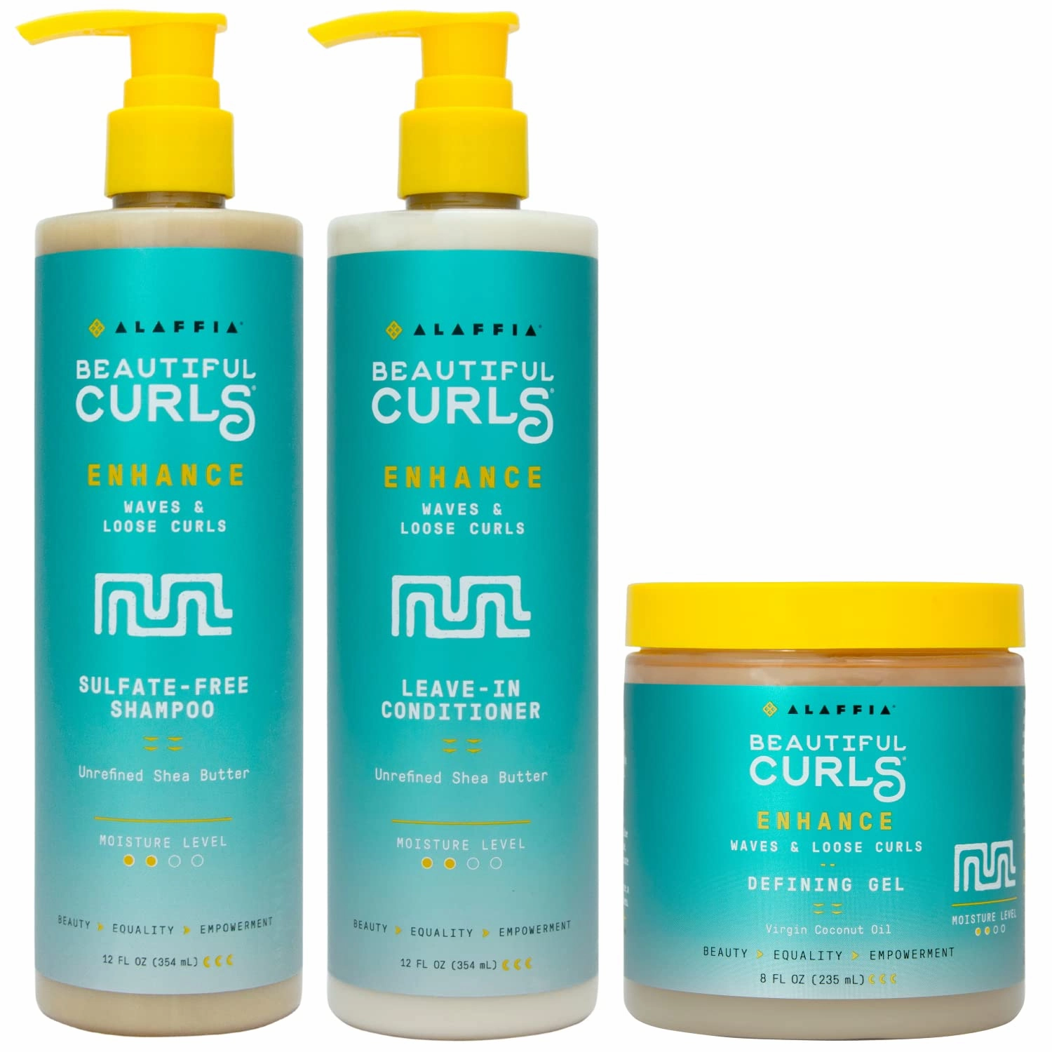 Alaffia Beautiful Curls Curly Hair Shampoo & Leave in Conditioner 12-Oz Ea and Defining Gel 8-Oz Set