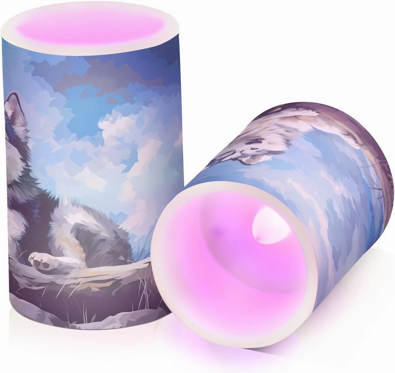 ALAZA Husky Dog Flickering Flameless Candles Battery Operated with Remote Timer,Tea Light Candles LED Pillar Votive Candles Set of 2 for Outdoor Indoor Decorations