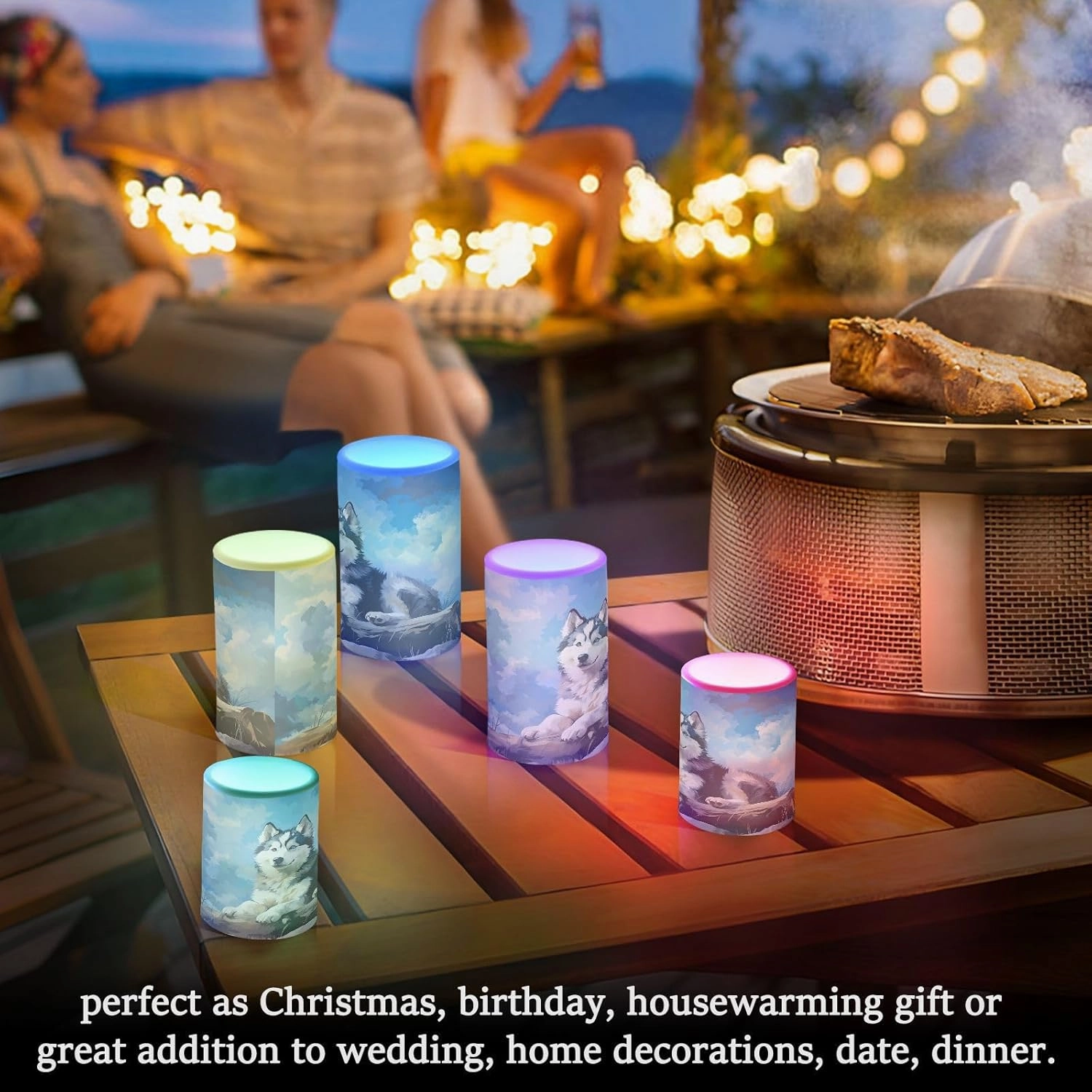 ALAZA Husky Dog Flickering Flameless Candles Battery Operated with Remote Timer,Tea Light Candles LED Pillar Votive Candles Set of 2 for Outdoor Indoor Decorations
