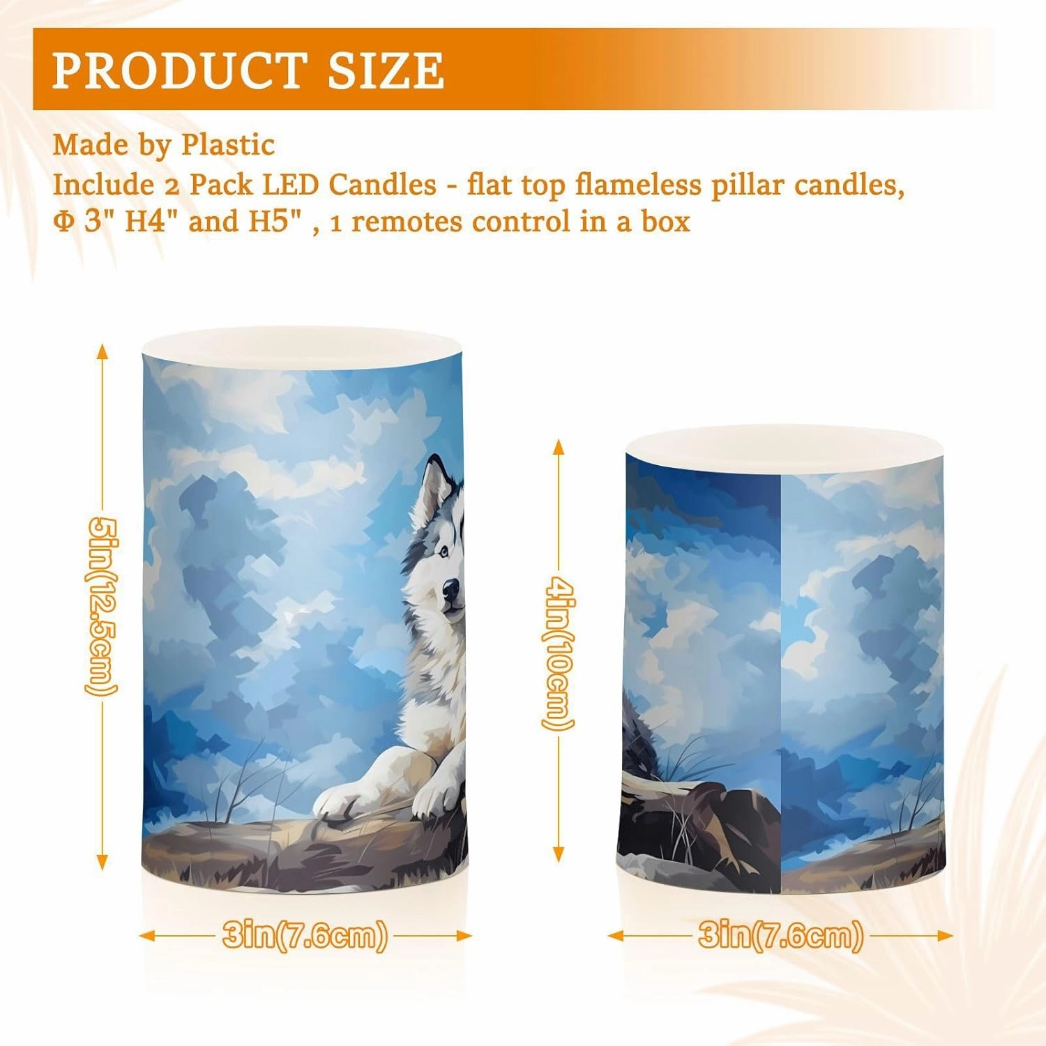 ALAZA Husky Dog Flickering Flameless Candles Battery Operated with Remote Timer,Tea Light Candles LED Pillar Votive Candles Set of 2 for Outdoor Indoor Decorations