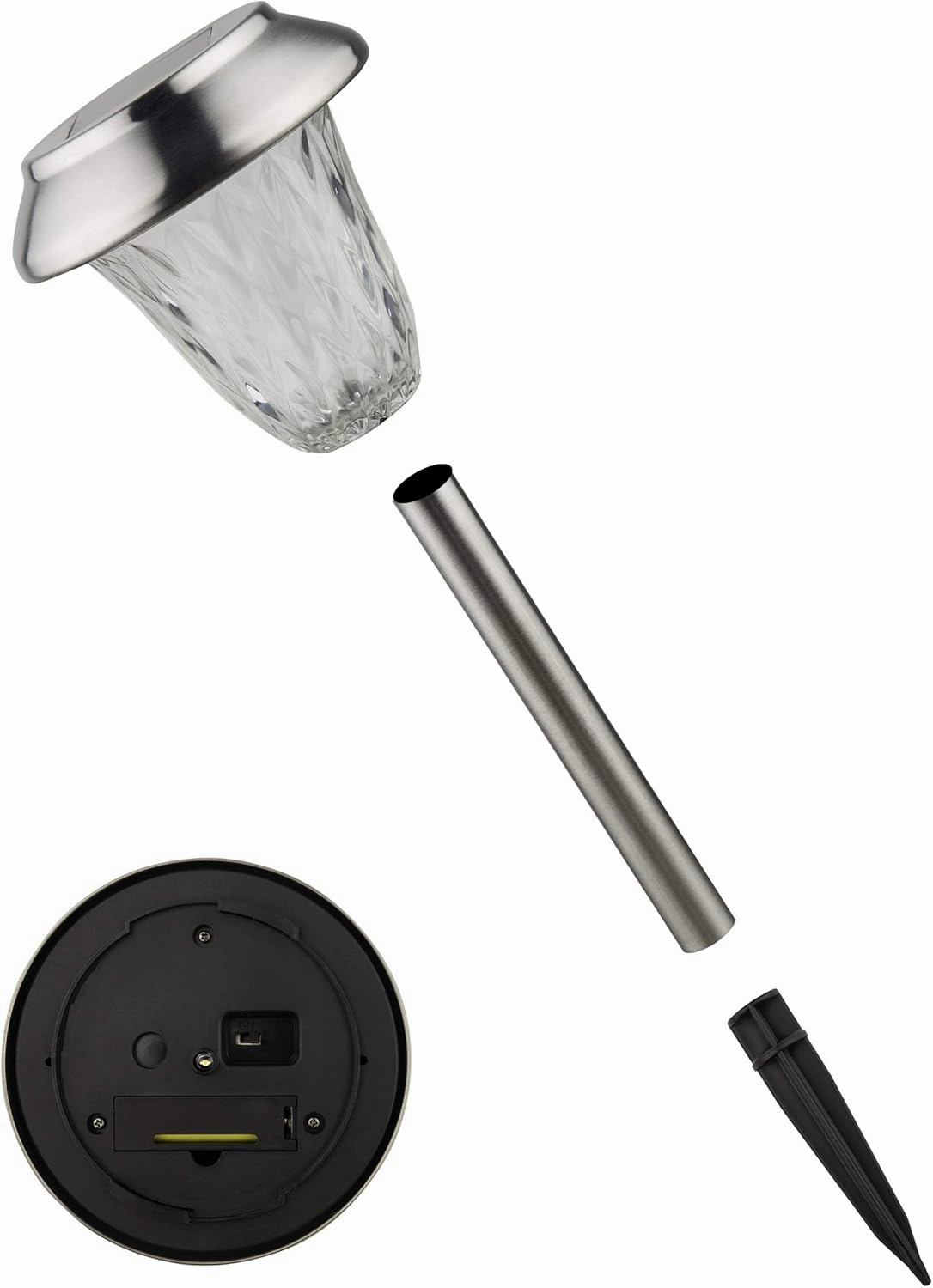 Alpine Corporation 17" Tall Outdoor Solar Powered Pathway LED Light Stakes, Silver (Set of 4)