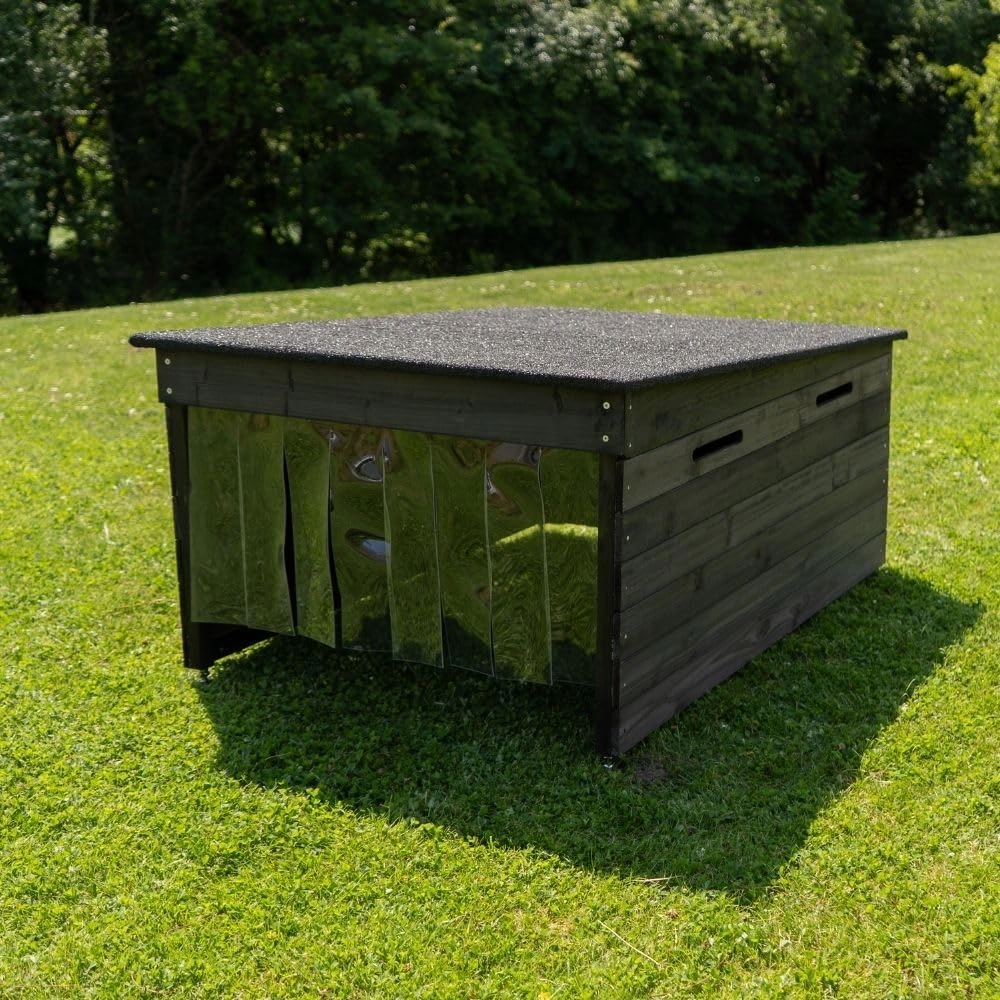 AM Robots Lawnmower Garage Storage Shed - The Cube Medium, 37x26x18in, Removable Curtains (Black)