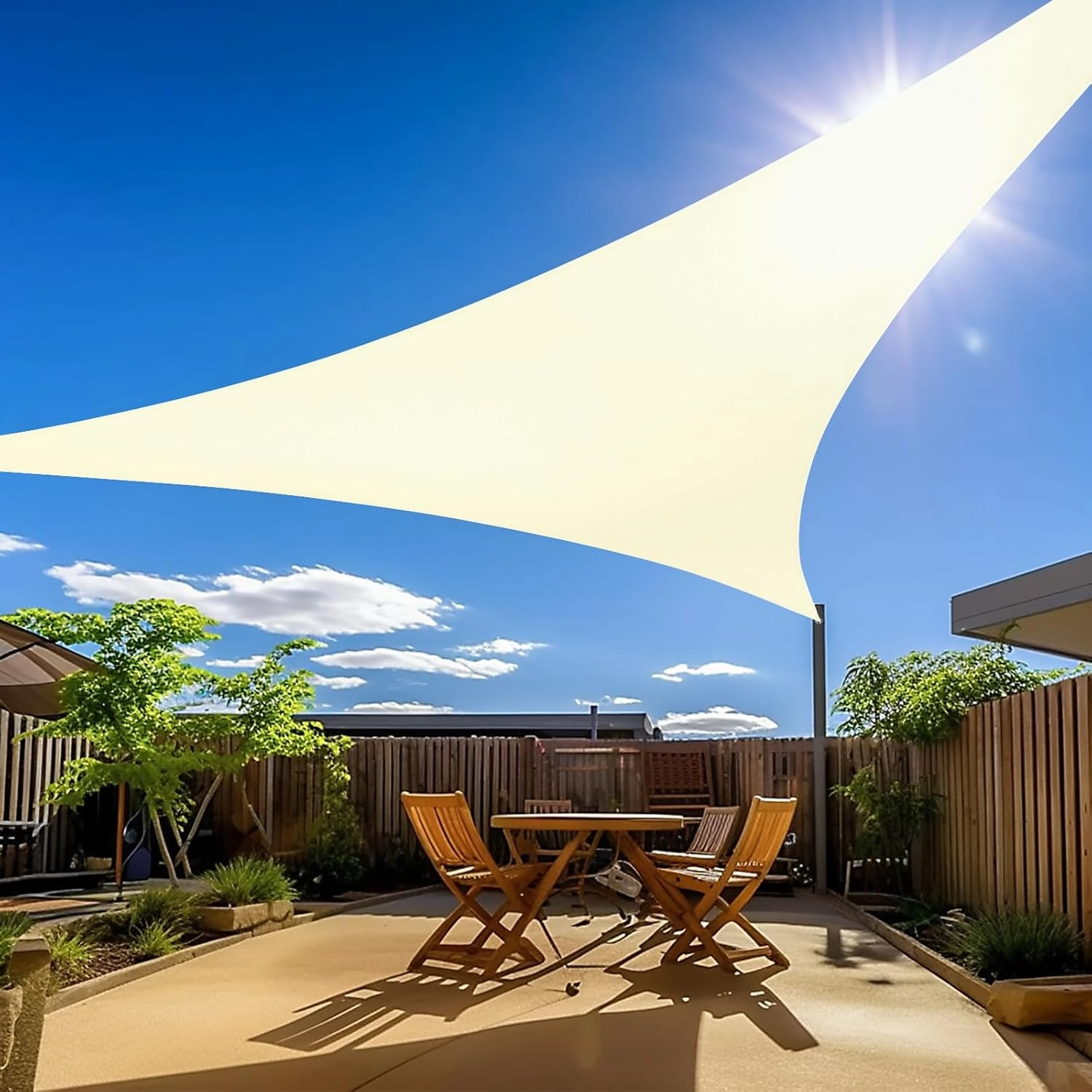 Amagenix Sun Shade Sail 9'X12'X15' Cream Triangle Canopy 185GSM Permeable Fabric 98% UV Block for Yard Deck Pergola Outdoor (We Make Custom Size)