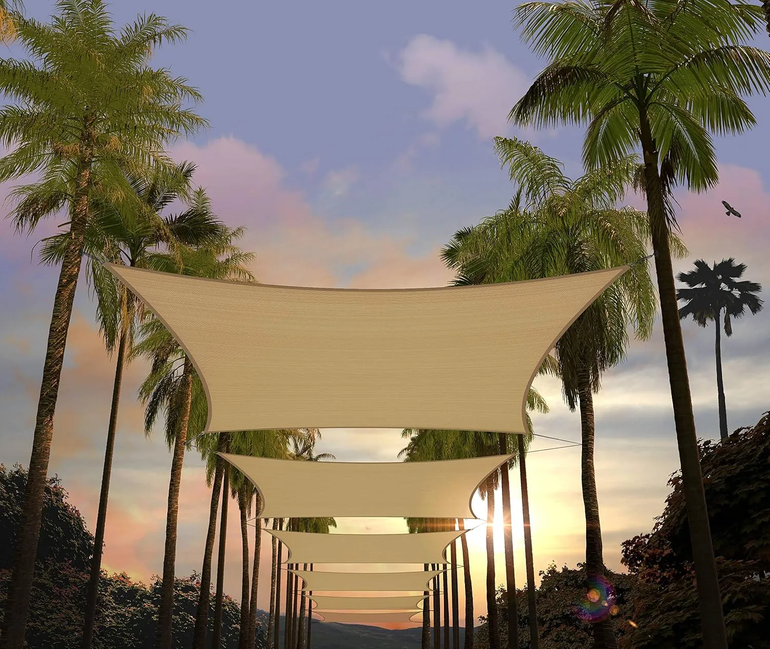 Amgo 12' x 12' Sand Beige Square Sun Shade Sail Canopy Awning UPF50  AGTAPS12, 95% UV Blockage, Water & Air Permeable, Commercial and Residential, 3 Years Warranty (We Make Custom Size)
