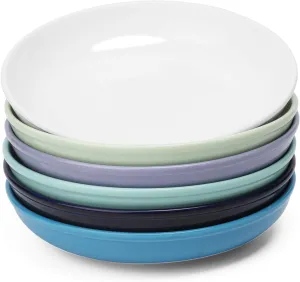 amhomel 7" Small Salad Serving Bowls, 16 Ounces Ceramic Shallow Bowls for Dessert, Soup, Sauce and Fruit, Dinner Bowl for Kitchen, Microwave Dishwasher Oven Safe, Set of 6, Cold Assorted Colors