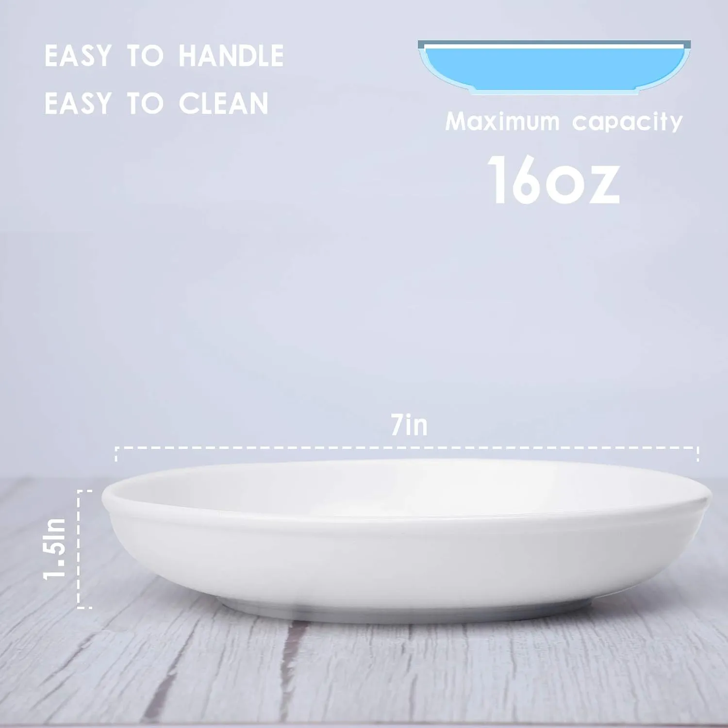 amhomel 7" Small Salad Serving Bowls, 16 Ounces Ceramic Shallow Bowls for Dessert, Soup, Sauce and Fruit, Dinner Bowl for Kitchen, Microwave Dishwasher Oven Safe, Set of 6, White