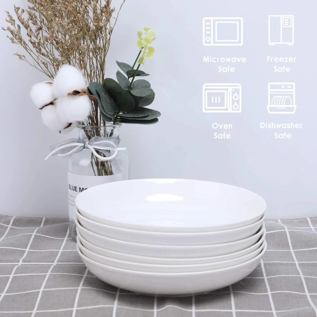 amhomel 7" Small Salad Serving Bowls, 16 Ounces Ceramic Shallow Bowls for Dessert, Soup, Sauce and Fruit, Dinner Bowl for Kitchen, Microwave Dishwasher Oven Safe, Set of 6, White