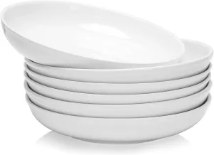 amhomel 7" Small Salad Serving Bowls, 16 Ounces Ceramic Shallow Bowls for Dessert, Soup, Sauce and Fruit, Dinner Bowl for Kitchen, Microwave Dishwasher Oven Safe, Set of 6, White
