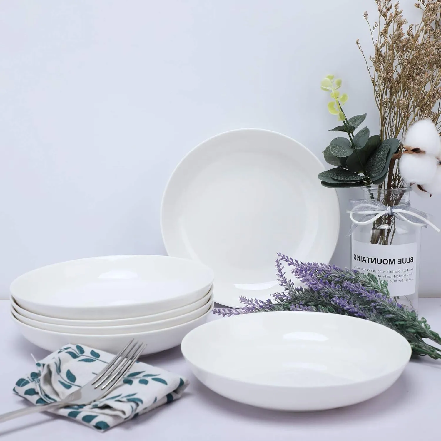 amhomel 7" Small Salad Serving Bowls, 16 Ounces Ceramic Shallow Bowls for Dessert, Soup, Sauce and Fruit, Dinner Bowl for Kitchen, Microwave Dishwasher Oven Safe, Set of 6, White