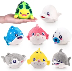 Anboor 8 Pcs Small Stuffed Animals, 3.9" Ocean Stuffed Animals Toys Cute Sealife Plush Keychain for Kids Party Favor