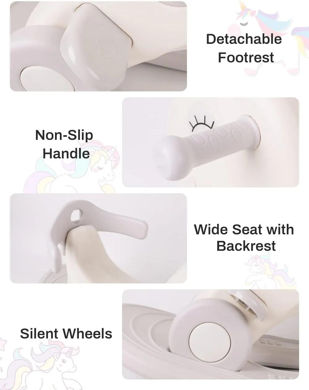 Ancaixin 4 in 1 Rocking Horse for Toddlers 1-3 Years Old, Balance Bike Ride On Toys with Push Handle, Backrest and Balance Board for Baby Girl and Boy, Unicorn Kids Riding Birthday (White)
