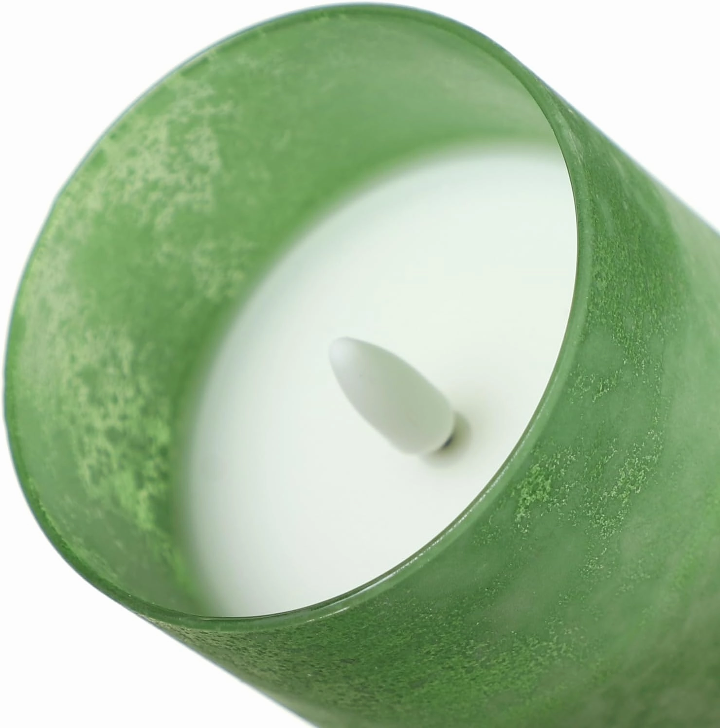 ANGELLOONG Glass LED Candles Flickering, Flameless Battery Operated Candle with Remote, Pillar Electric Timer Candles for Home Holiday Decor, Sandblast Green