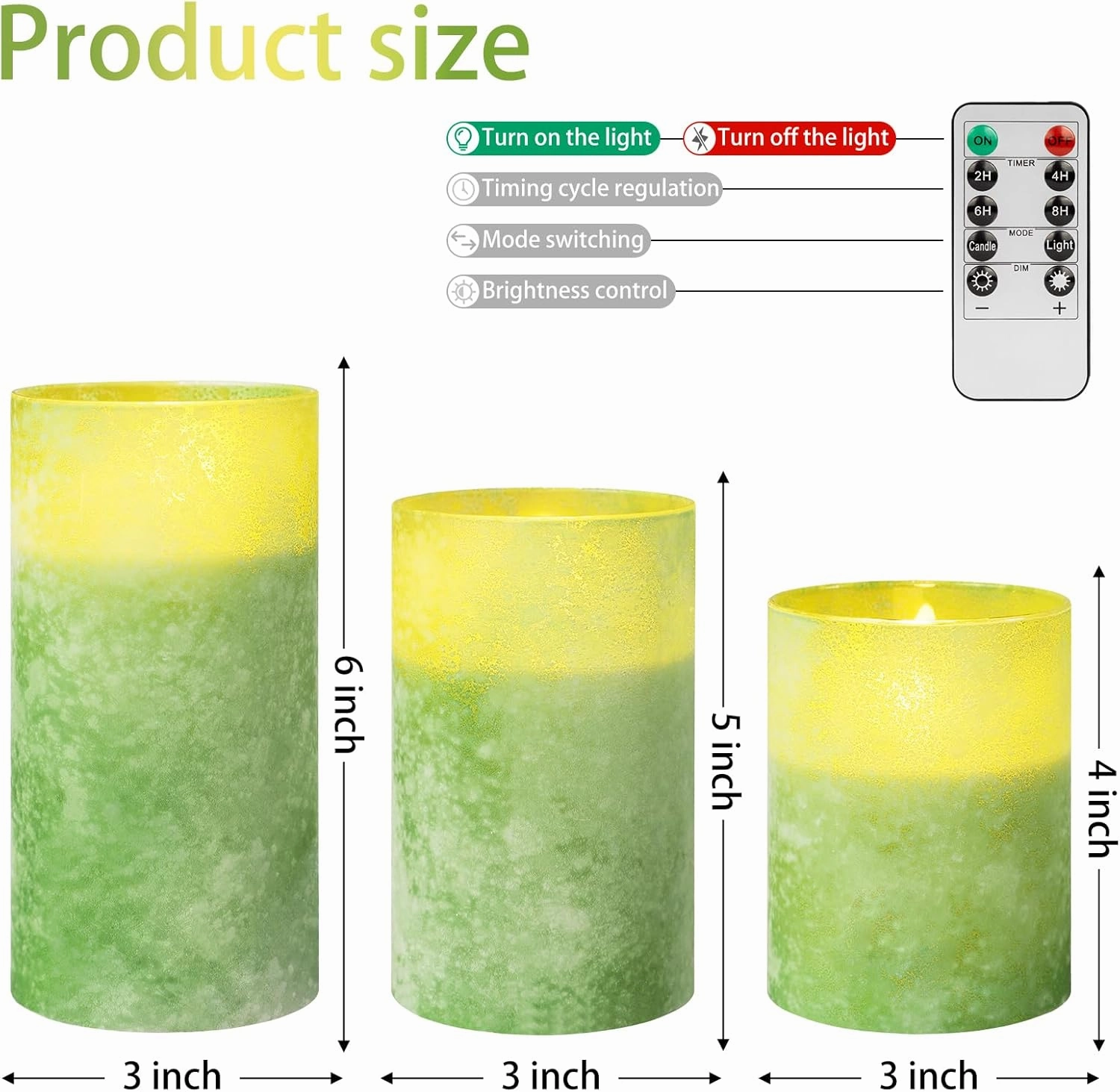 ANGELLOONG Glass LED Candles Flickering, Flameless Battery Operated Candle with Remote, Pillar Electric Timer Candles for Home Holiday Decor, Sandblast Green