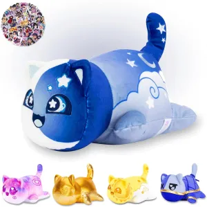 AOYINGMRWJ® 61-PCS 丨 9.8-inches Moon Cat Plush   60-Sticker - Blind Box Cat Plush Collection - 100% Polyester Plushie Pillow Embroidered - Cat Stuffed Animal Collectible (Moon Cat)