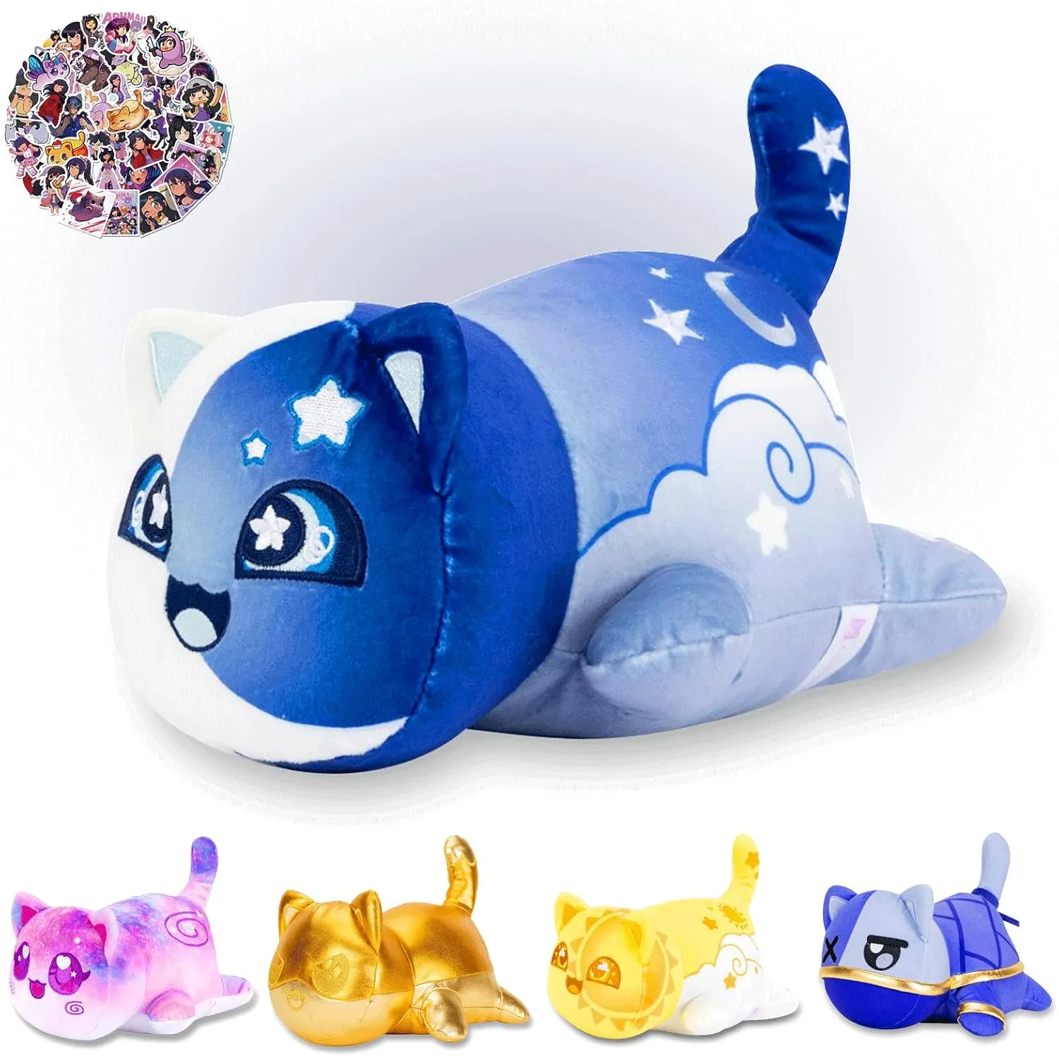 AOYINGMRWJ® 61-PCS 丨 9.8-inches Moon Cat Plush   60-Sticker - Blind Box Cat Plush Collection - 100% Polyester Plushie Pillow Embroidered - Cat Stuffed Animal Collectible (Moon Cat)