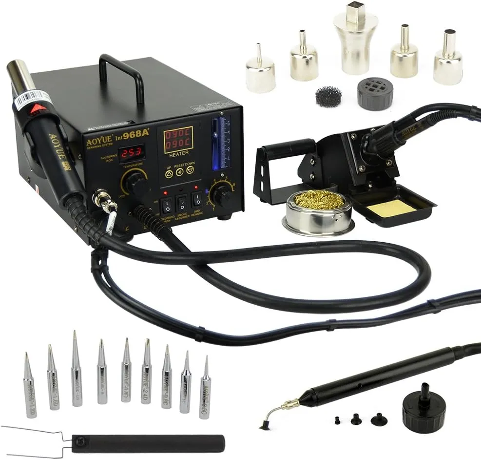 Aoyue 968A  Professional SMD Digital Hot Air Rework Station with a Soldering Iron and Vacuum Pickup