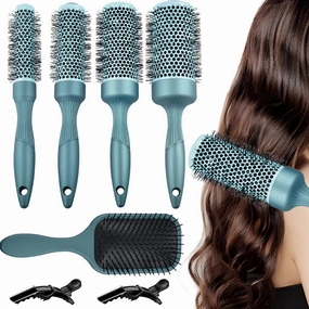 Aozzy 5pcs Round Thermal Barrel Brush Set - Professional Heat Styling, Curling, and Blow Drying for Shiny Hair in 5 Different Sizes