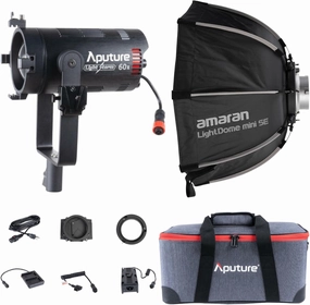 Aputure LS 60X Bi-Color Focusing LED Bundle with Aputure amaran Light Dome Mini SE Bowens Mount Octagonal Softbox with Quick Release Rod (Black) (2 Items)