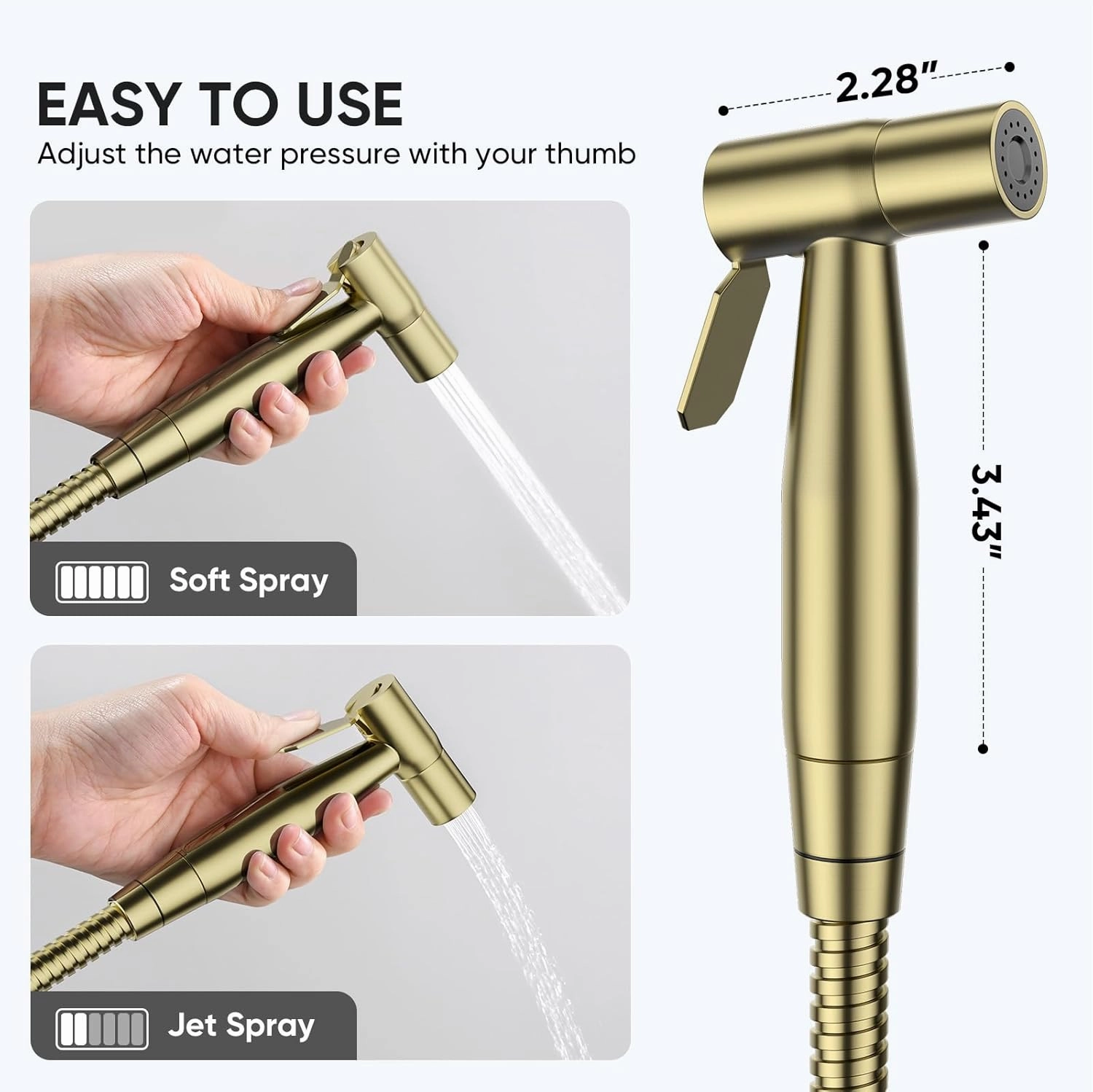 Arofa Gold Handheld Bidet Sprayer for Toilet - Stainless Steel Cloth Diaper Jet Spray, Adjustable Water Pressure Control with Bidet Spray Hoses, Bidet Toilet Sprayer for Baby/Feminine Wash