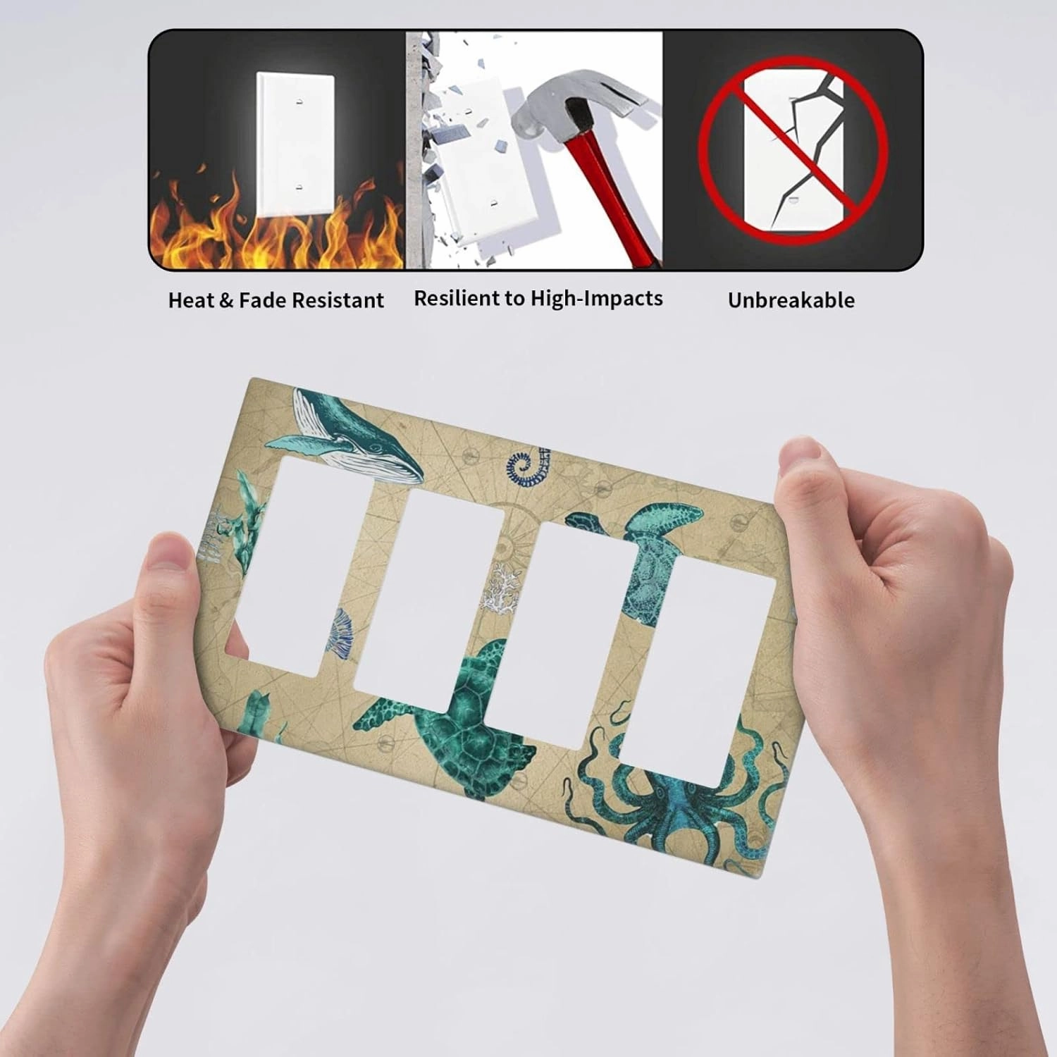 Art Sea Turtle Ocean 4 Gang Rocker Light Switch Cover Quad Decorator Wall Plate Decorative Outlet Covers Switchplate Electrical Faceplate for Kitchen Bathroom Farmhouse Home Wall Panel Decor