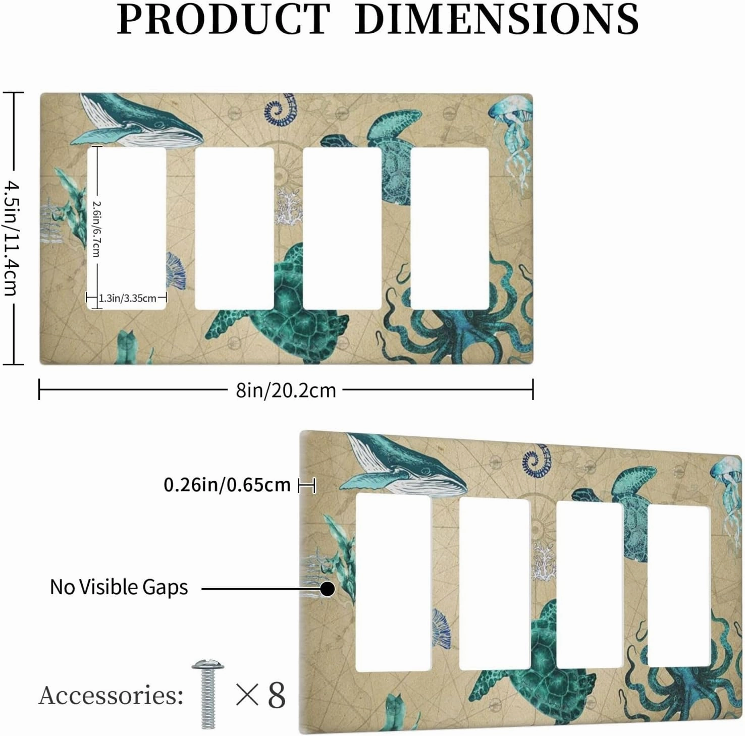 Art Sea Turtle Ocean 4 Gang Rocker Light Switch Cover Quad Decorator Wall Plate Decorative Outlet Covers Switchplate Electrical Faceplate for Kitchen Bathroom Farmhouse Home Wall Panel Decor