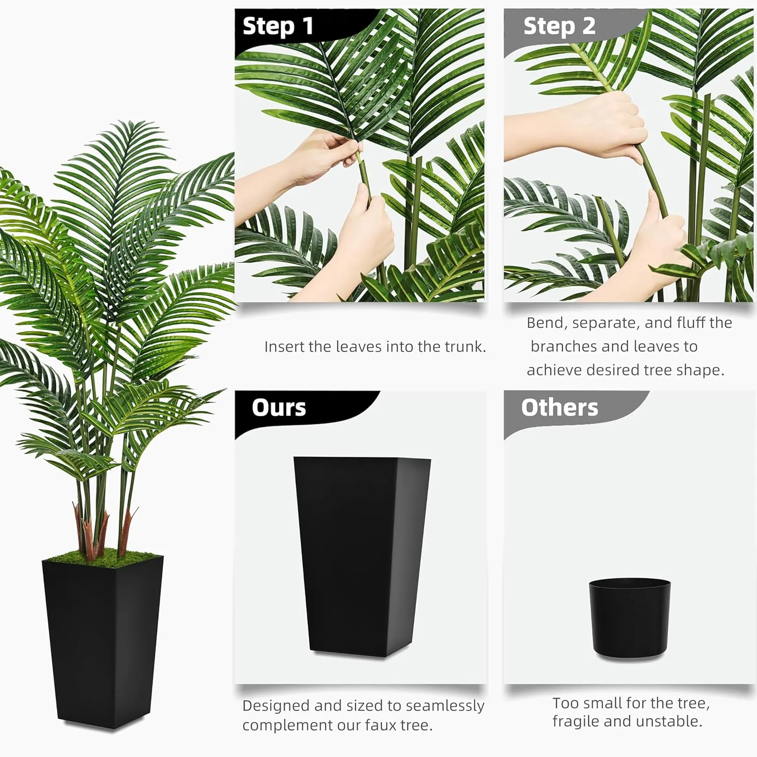 Artificial Palm Tree 5FT - Fake Tree with White Tall Planter - Faux Tropical Areca Floor Plant in Pot - Artificial Silk Plant for Home Office Living Room Decor Indoor