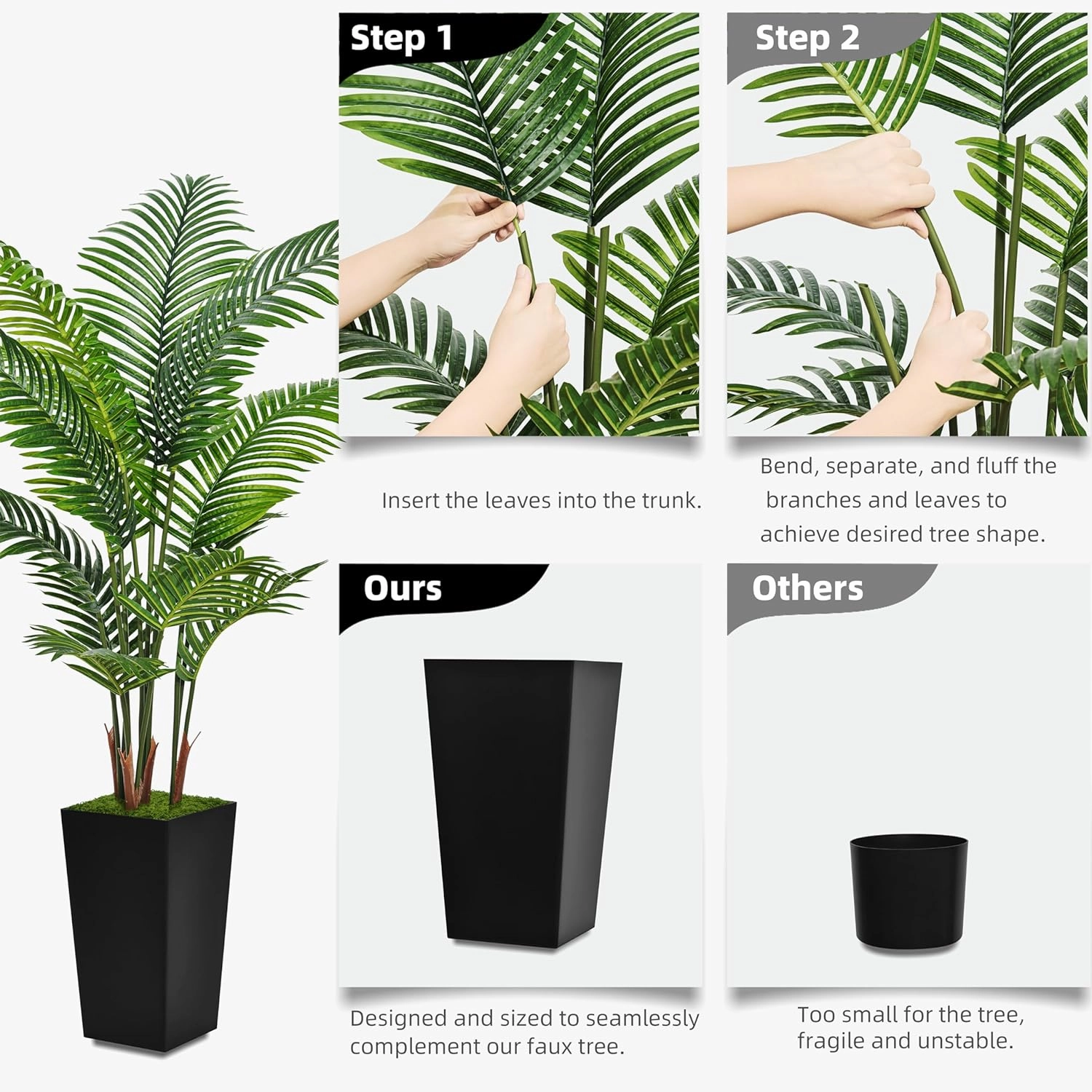 Artificial Palm Tree 5FT - Fake Tree with White Tall Planter - Faux Tropical Areca Floor Plant in Pot - Artificial Silk Plant for Home Office Living Room Decor Indoor