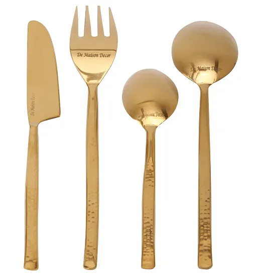Artisan Dot Hammered Gold Cutlery Set