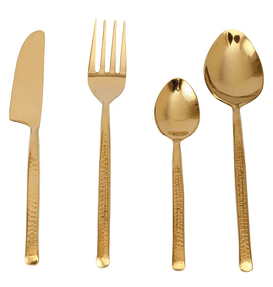 Artisan Dot Hammered Gold Cutlery Set